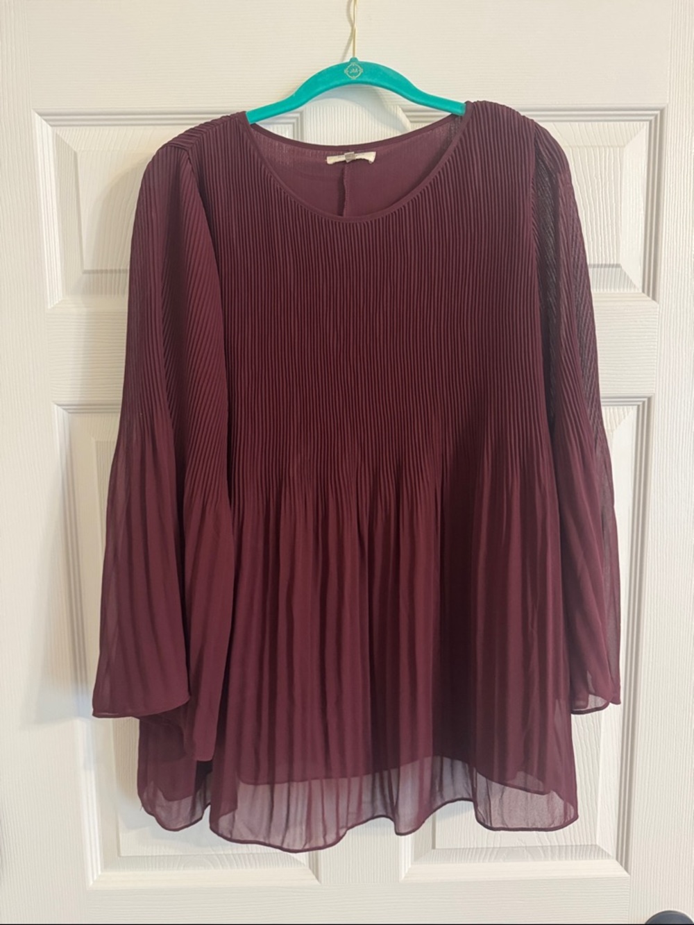 Max Studio Wine Pleated Long-Sleeve Blouse